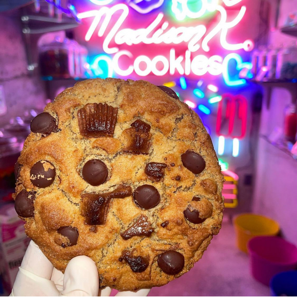 Giant Chocolate Chip Cookie Smothered in M&M's – Madison K Cookies