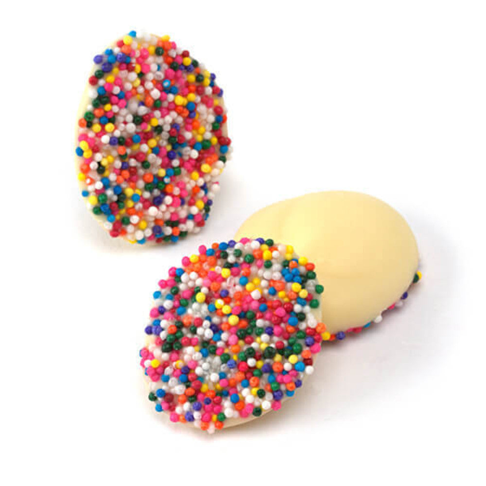White Chocolate Drops with Rainbow Nonpareils 8 ounce bag