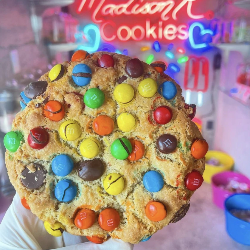 Giant Chocolate Chip Cookie Smothered in M&M's – Madison K Cookies