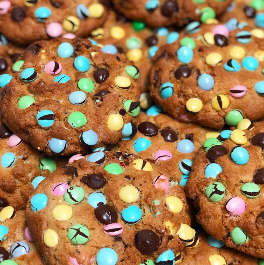 Giant Chocolate Chip Cookie Smothered in M&M's